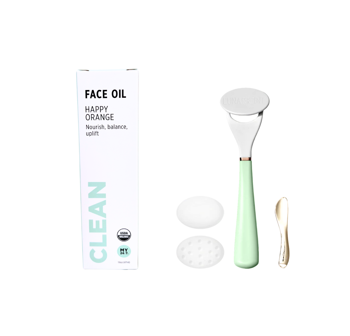 LUNAESCENT Skincare Applicator and My24/7 Happy Orange Face Oil