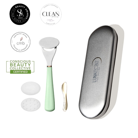 LUNAESCENT® Touch-Free Skincare Delivery System with Spatula + Carry Case with Mirror